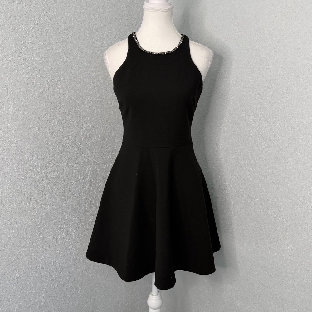 Elizabeth and James Black Embellished Crystal Racerback Fit and Flare Dress 4